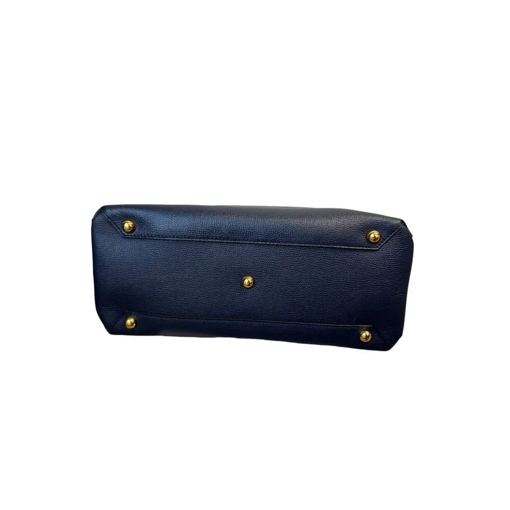 Burberry Navy Blue Saffiano Pebbled Leather Nova Check 2way Banner Satchel Ex+